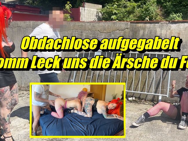 Obdachlose aufgegabelt komm Leck uns die Ärsche du Fotze