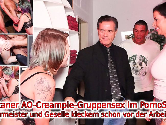 Spontaner AO-Creampie-Gruppensexim Pornostudio