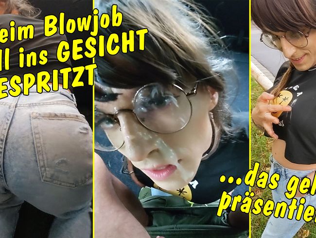 Beim Spontan-Blowjob voll ins Gesicht gespritzt! Das gehört stolz präsentiert!! POV