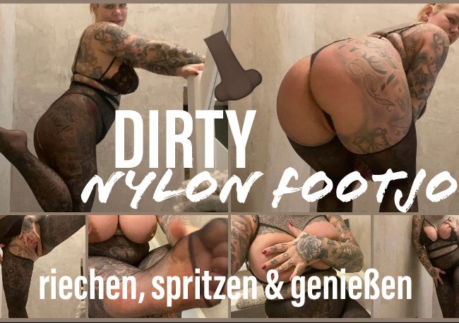 DIRTY nylon footjob I riechen, spritzen & genießen