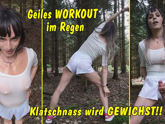 Geiles Workout im Regen! Klatschnass wird auch noch der Schwanz gewichst!