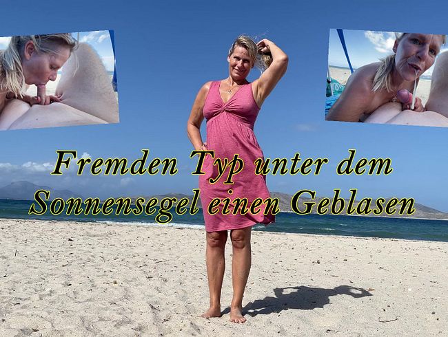 Fremden Typ unter dem Sonnensegel einen Geblasen