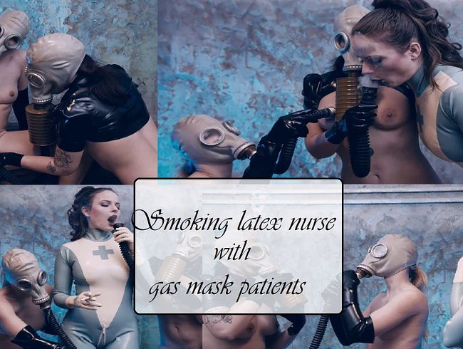Smoking latex nurse with gas mask patients