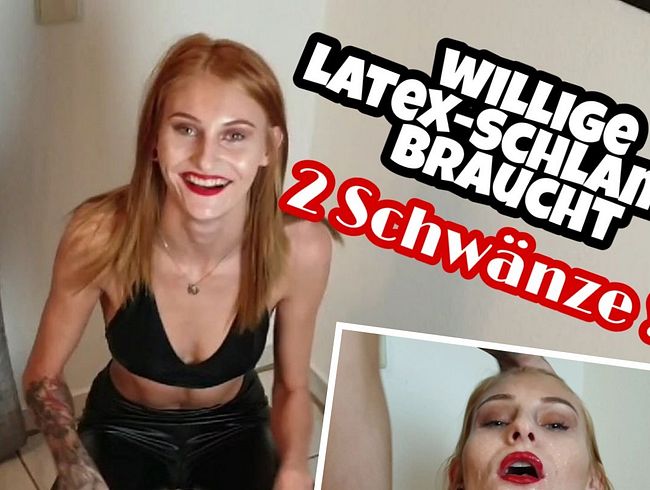 willige Latex-Schlampe braucht 2 Schwänze
